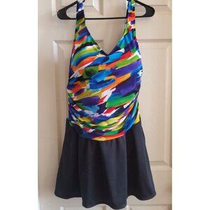 NWT Catalina 3X Bathing Suit "Suddenly Slim" Sport Skirt Rainbow Swimwear READ